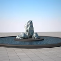 Stylish Garden Ornament Featuring Circular Pool With Silver Stones Water And Tile Floor