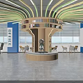 Public Office Space With Glass Partitions Blue Walls Work Desks And Green Plants