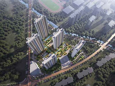 Modern High Rise Residential Buildings With Lush Greenery And Scenic Surroundings 3d model