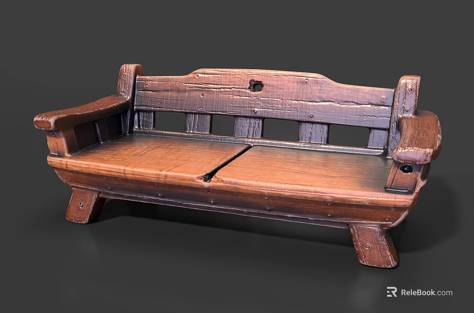 Sturdy Wooden Outdoor Bench With Backrest Armrests And Natural Design 3d model 