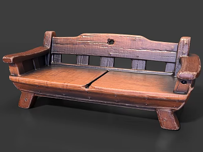 Sturdy Wooden Outdoor Bench With Backrest Armrests And Natural Design 3d model