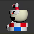 Cartoon Cup Character With Big Eyes Red Nose Striped Straw On Red Blue White Base