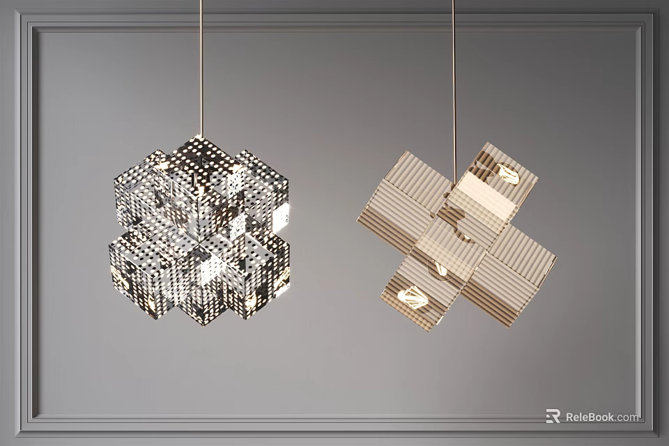 Two Modern Chandeliers With Geometric And Cross Shaped Frames For Interior Design 3d model