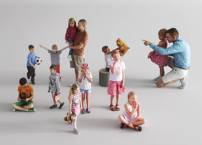 Modern Multiplayer Children Little Boys Little Girls Pupils Teenagers 3d model