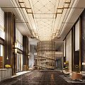Luxurious Hotel Lobby Interior With Grand Chandelier Reception Desk Marble Walls And Sofa Seating