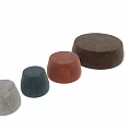 Three Modern Round Stools in Orange Blue and Gray Velvet Upholstery Design