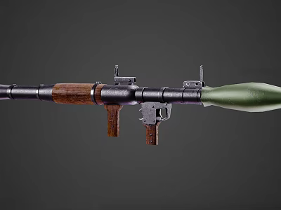 Military Rocket Launcher With Wooden Grip Metal Barrel Green Warhead And Sight 3d model
