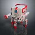 Red And White Mechanical Robot Creature With Square Body Legs And Cannons 3d model