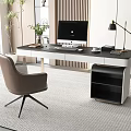 Modern Home Office Desk With Computer Table Lamp Chair And Green Plant