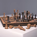 Wooden Chess Pieces Scattered On Black And White Checkerboard Surface