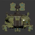 Futuristic Green Armored Vehicle With Turret Structures Tracks And Glowing Mechanical Details