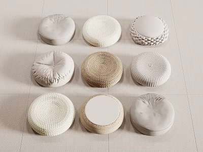 Multiple Round Floor Cushions with Different Textures and Neutral Tones for Home 3d model
