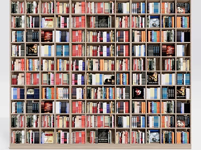 Large Bookshelf Filled With Various Colored Books And Decorative Items 3d model