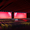 Professional Stage Design With Red Background Large Screens Red Carpet And Dynamic Lighting 3d model