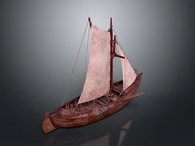 Traditional Wooden Water Transport Boat With White Sails And Two Masts 3d model