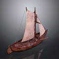 Traditional Wooden Water Transport Boat With White Sails And Two Masts