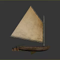 Vintage Sailboat Model With Wooden Hull Tan Sail And Detailed Craftsmanship Design
