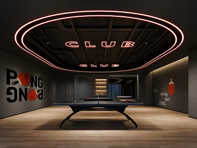 Indoor Sports Club Space With Ping Pong Table And Neon Lights 3d model