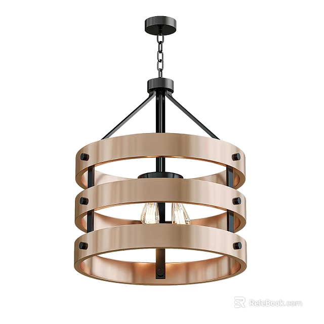 Modern Copper Metal Ring Chandelier With Three Tier Design And Ceiling Light Fixture 3d model 
