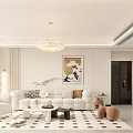 Modern Living and Dining Room Interior With Coffee Table Decorative Painting And Pendant Light