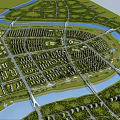 Comprehensive Aerial Urban Planning with River Roads Bridges and Building Layout