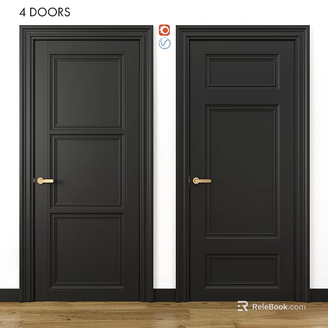 Black Interior Hinged Doors With Golden Handles And Modern Design 3d model 