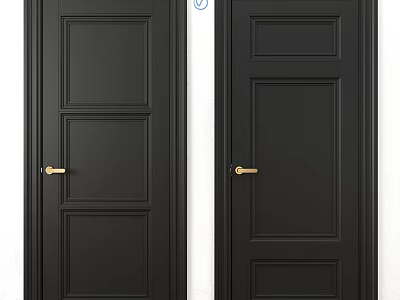 Black Interior Hinged Doors With Golden Handles And Modern Design 3d model