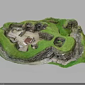 Realistic Terrain Model Featuring Green Grass Stone Walls and Ancient Depressions