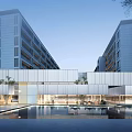 Modern Luxury Sales Office Building With Glass Curtain Wall Water Pool And Night View