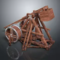 Ancient Wooden Weapon With Wheels Frame And Launch Arm Structure 3d model