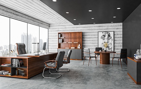 Modern Office Manager Office Chairman's Office Big Desk President's Office Sofa Combination Decorative Cabinet 3d model