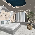 Cave Style Hotel Room With Starry Ceiling Soft Lighting Projection Screen And Plants 3d model