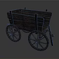Ancient Wooden Cart with Large Spoked Wheels and Open Cargo Structure