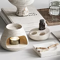 Minimalist Ceramic Decorative Ornament Set With Vase Bowl Candle And Sculpture On Stacked Books