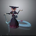 Wide Brim Hat Witch Character With Purple Robe And Blue Serpent Creature Standing Together