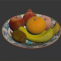 Fresh Assorted Fruits On Blue White Patterned Plate With Apples Oranges Bananas And Kiwi