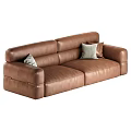 Modern Brown Leather Sectional Sofa With Gray And Brown Decorative Pillows 3d model