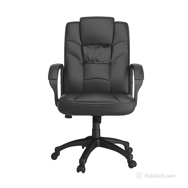 Comfortable Black Leather Office Chair with Ergonomic Backrest Armrests and Swivel Casters 3d model 