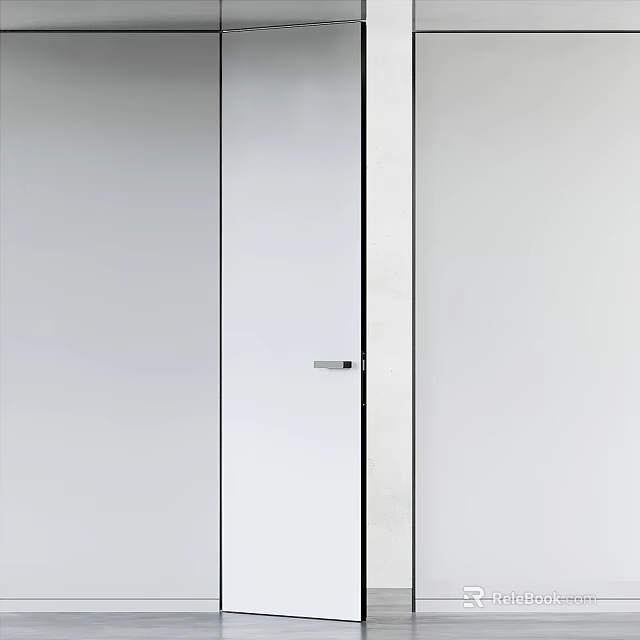 Modern Minimalist White Glass Hinged Door With Sleek Metal Handle Design 3d model 