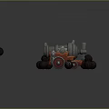 Antique Cannon Displayed on Rustic Red Wooden Planks with Scattered Cannonballs