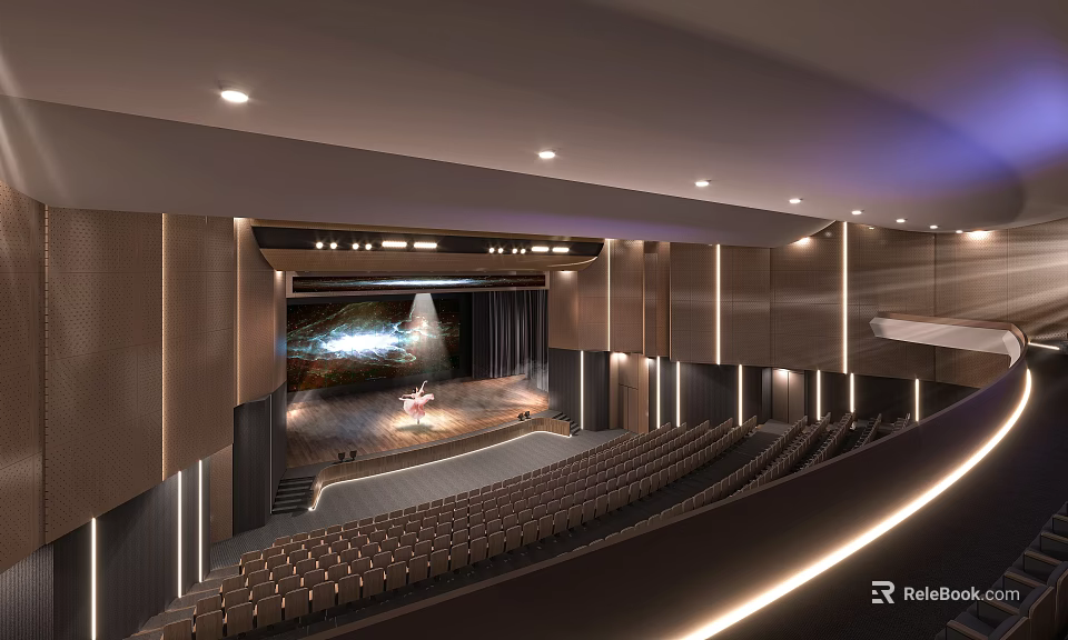 Modern Theater Interior Design With Rows Of Seats Stage And Ambient Lighting 3d model 