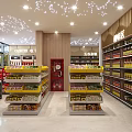 Neatly Arranged Supermarket Interior With Shelves Of Fresh Fruits Vegetables Beverages And Snacks