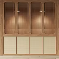 Modern Wooden Wardrobe Design With Rattan Panels And Sliding Storage Doors