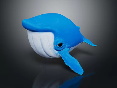 Blue And White Plush Whale Stuffed Toy With Black Eye And Fins 3d model