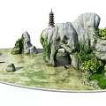 Serene Miniature Garden Ornament With Rocky Landscape Pagoda Water Feature And Climbing Plants