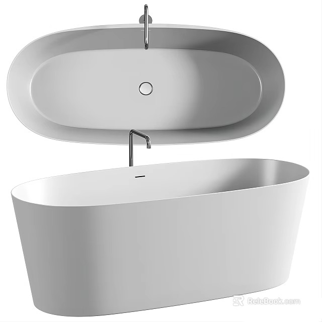 Modern White Freestanding Oval Shaped Bathtub With Chrome Faucet And Sleek Design 3d model 