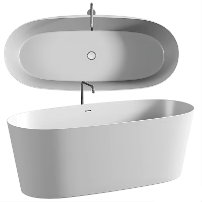 Modern White Freestanding Oval Shaped Bathtub With Chrome Faucet And Sleek Design 3d model