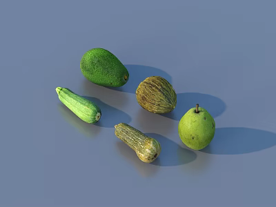 Fresh Green Vegetables Collection Including Zucchini Squash and Avocado on Gray Surface 3d model