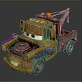 Rusty Cartoon Tow Truck With Big Eyes Orange Warning Light And Crane