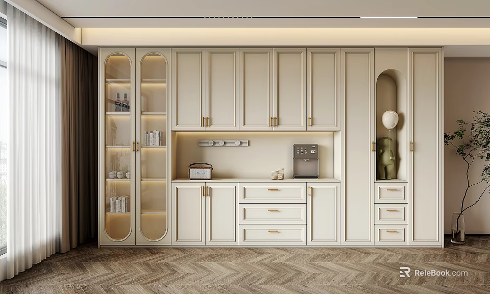 Modern Luxury White Shoe Cabinet With Open Storage Drawers Doors And Decorations 3d model 